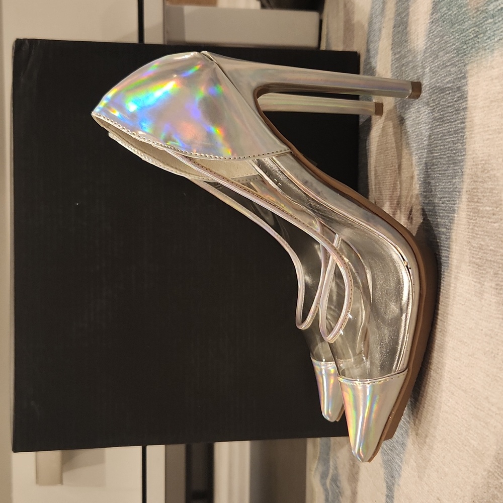 NEW Nasty Gal clear hologram heels, size 6